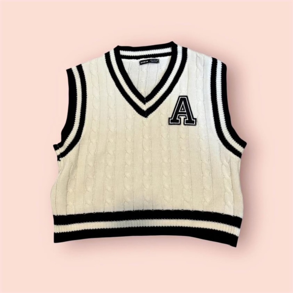 SHEIN V-Neck White and Black Sweater Vest